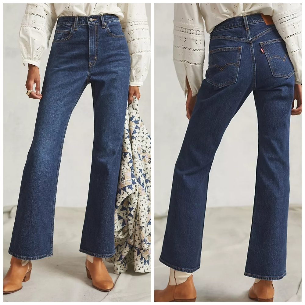 🆕 Levi's High Rise Waisted 70's Flare Denim Jeans Standing Steady Pants - Picture 3 of 7